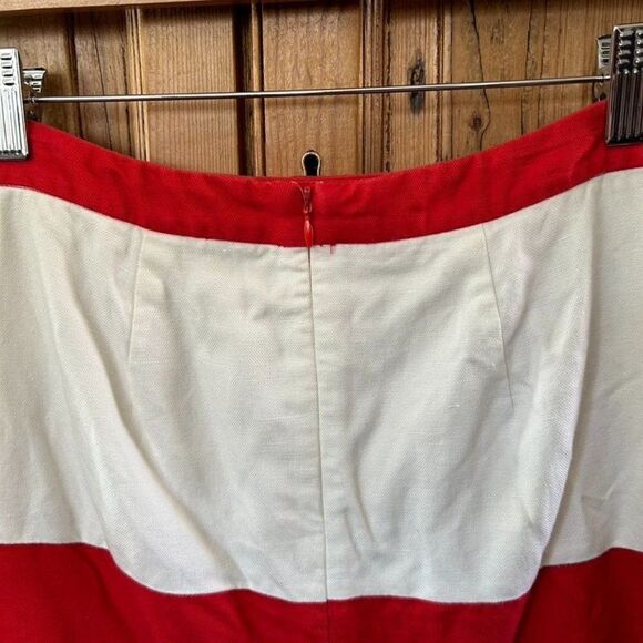 Boden 4 Regular Pencil‎ Skirt Red Pink White Fitted Colorblock Linen Blend Bow - Picture 6 of 12